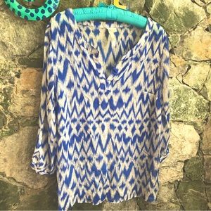Adiva Blue and White long sleeve polyester blouse Size XL